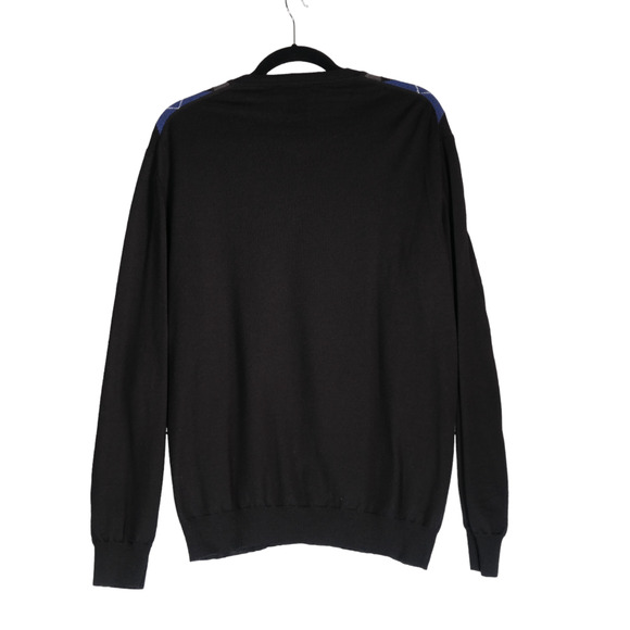 Mario Gilberti Sweater Mens Large Black Blue Argyle 100% Merino Wool Italy - Picture 4 of 6
